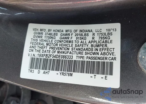2013 Honda Civic Lx from USA, damaged, VIN 19XFB2F54DE086333